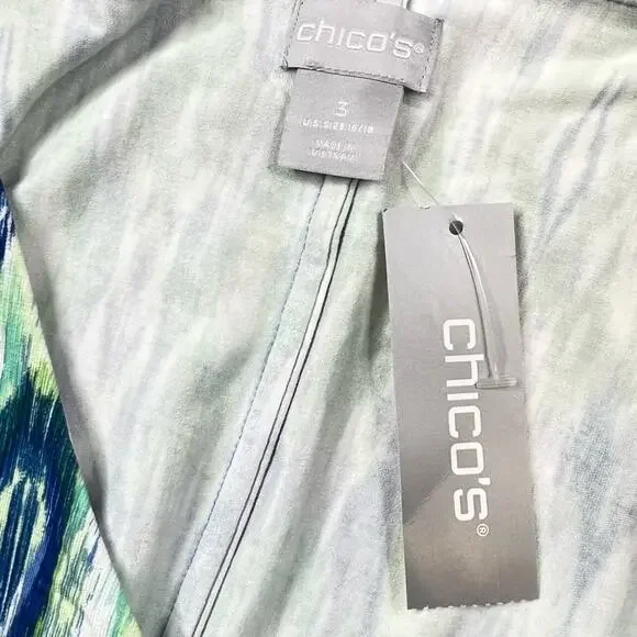 NWT Chico's Maxi Dress Size 3 US XL 16/18 Ikat Popover Regatta Blue Green Travel - Picture 15 of 15